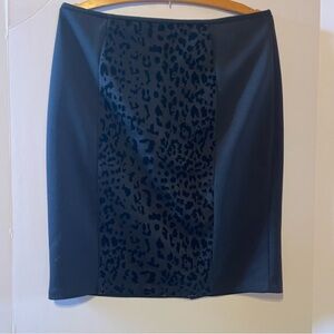 Calvin Klein Black Pencil Skirt Small Leopard Pattern Front